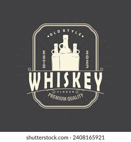 Whiskey Logo, Drink Label Design With Old Retro Vintage Ornament Illustration Premium Template