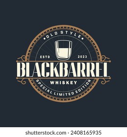 Logotipo Whiskey, Diseño De Etiqueta De Bebida Con Plantilla De Primera Calidad De Ilustración De Ornamentos Retro Antiguo