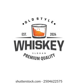 Logotipo del whisky, diseño de la etiqueta de la bebida con la vieja Plantilla retro del Premium de la ilustración del ornamento de Antiguas