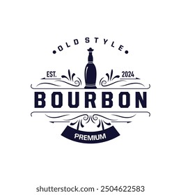 Whiskey Logo, Drink Label Design With Old Retro Vintage Ornament Illustration Premium Template