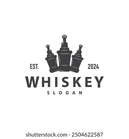 Whiskey Logo, Drink Label Design With Old Retro Vintage Ornament Illustration Premium Template