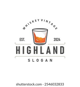 Logotipo Whiskey, Design de etiqueta de bebida com velho modelo premium de ilustração de ornamento vintage