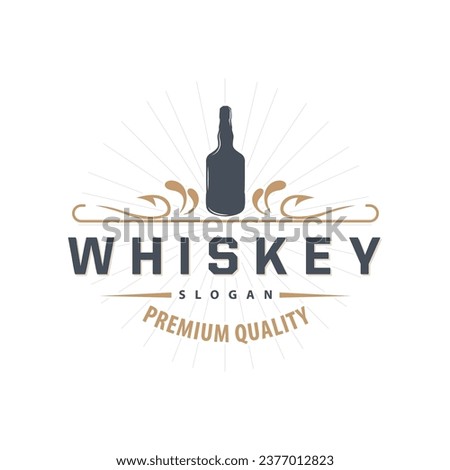 Whiskey Logo, Drink Label Design With Old Retro Vintage Ornament Illustration Premium Template