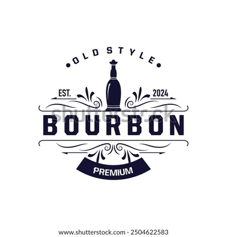 Whiskey Logo, Drink Label Design With Old Retro Vintage Ornament Illustration Premium Template