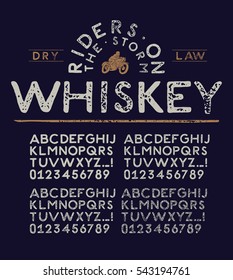 Whiskey Motorcycle Rider Vintage Label Rubber Stamp Font With Alternatives.