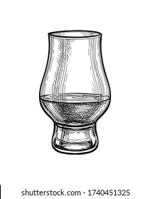 Whiskey nosing glass. Ink sketch isolated on white background. Hand drawn vector illustration. Retro style.