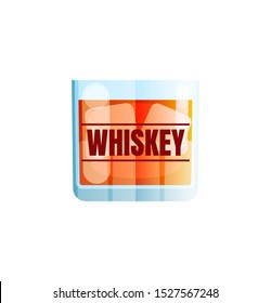 Whiskey on the rocks icon. Scotch brandy glass with ice cube, vector illustration in simple flat cartoon style.