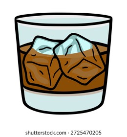 Whisk(e)y on the rocks, a refreshing alcoholic beverage in a glass, vector illustration
