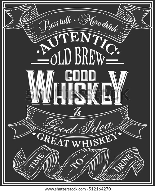 酒のウイスキーポスターと手書きの文字 パブ バーメニュー アルコールカード Tシャツ用の図面 黒板に文字が書かれたウィスキー ベクターイラスト のベクター画像素材 ロイヤリティフリー