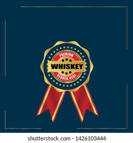 whiskey - premium. gold label with ribbon. gold emblem with ribbons.