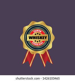 whiskey - premium. gold label with ribbon. gold emblem with ribbons.
