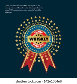 whiskey - premium. gold label with ribbon. gold emblem with ribbons.