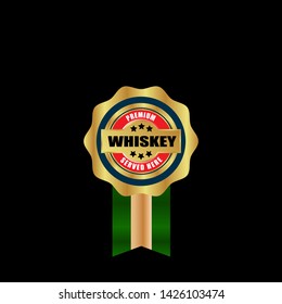 whiskey - premium. gold label with ribbon. gold emblem with ribbons.