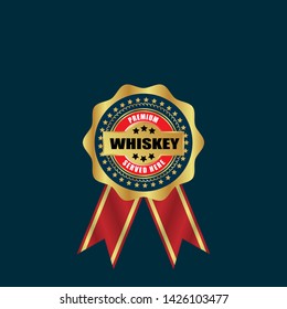 whiskey - premium. gold label with ribbon. gold emblem with ribbons.