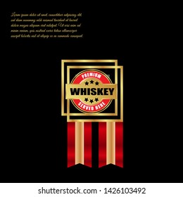 whiskey - premium. gold label with ribbon. gold emblem with ribbons.