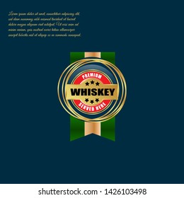 whiskey - premium. gold label with ribbon. gold emblem with ribbons.