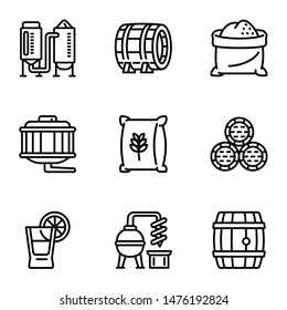 Whiskey preparation icon set. Outline set of 9 whiskey preparation vector icons for web design isolated on white background