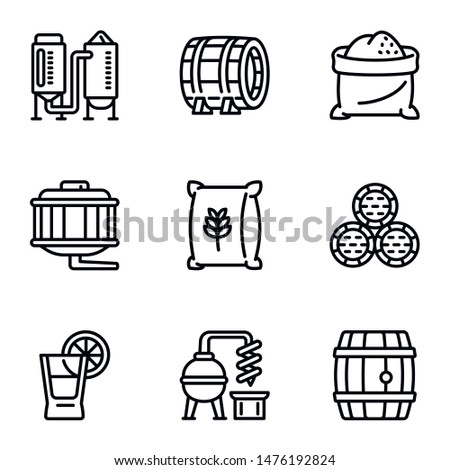 Whiskey preparation icon set. Outline set of 9 whiskey preparation vector icons for web design isolated on white background