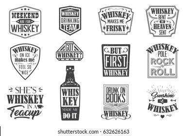 whiskey quote badges, motto written on white background, frame with stars in vintage americana whiskey label style, vector illustration, design for print on t-shirt