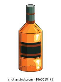 Whiskey realistic bottle vector. Product packaging brand design. Mock up with place for text. Bottle of bourbon whiskey alcohol drink. Advertising banner vector colored illustration