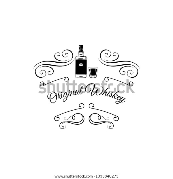 Whiskey retro\
emblem. Filigree swirls divider and scroll elements. Vector\
illustration isolated on white\
background