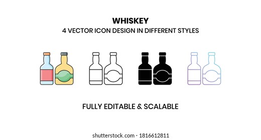 Whiskey and Rum bottle Vector illustration icons in different style