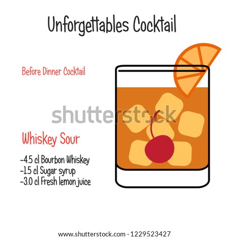Whiskey Sour alcoholic cocktail vector illustration recipe isolated