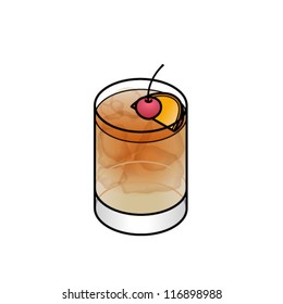 A Whiskey Sour With A Cherry And A Wedge Of Orange.