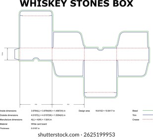 Whiskey Stones Box Packaging Die Cut Template For White Cardboard Printing