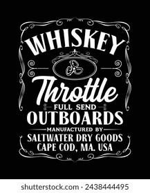 WHISKEY THROTTLE FULL SEND OUTBOARDS MANUFACTURED BY SALTWATER DRY GOODS CAPE COD MA USA THISRT DESIGN
