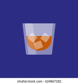 Whiskey in the tumbler glass with ice cubes vector icon. 