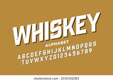 Whisky. Diseño de fuentes de estilo Antiguas, letras del alfabeto y números Ilustración vectorial