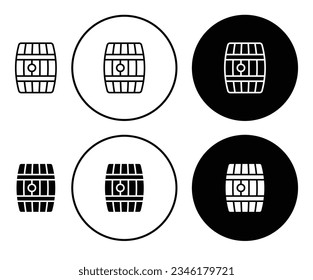 Whiskey wooden barrel icon set. wine or beer barrel vector symbol in black filled and outlined style.