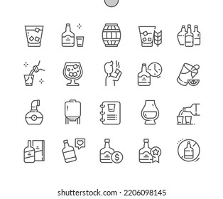 Whisky. Alcohol menu. Bar and cafe. Whiskey production. Buy, price and reviews. Pixel Perfect Vector Thin Line Icons. Simple Minimal Pictogram