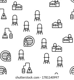 Whisky Alcoholic Drink Vector Seamless Pattern Thin Line Illustration