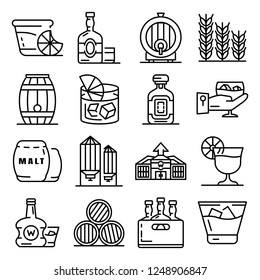 Whisky bar icon set. Outline set of whisky bar vector icons for web design isolated on white background