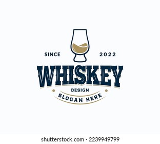 Whisky bar logo design. Luxury Vintage Whiskey Glass Logo label design