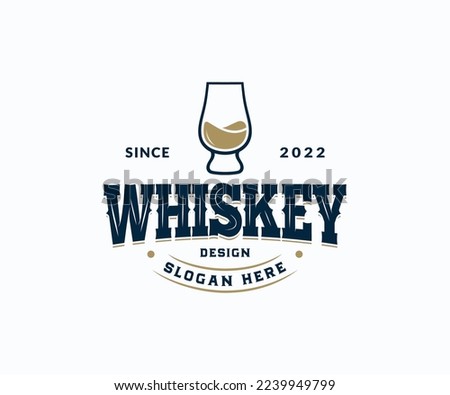 Whisky bar logo design. Luxury Vintage Whiskey Glass Logo label design