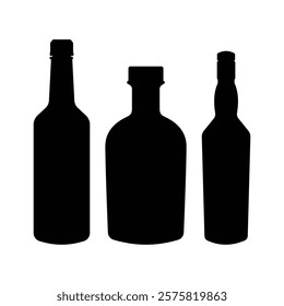 Whisky bottle flat vector icon set isolated on a white background