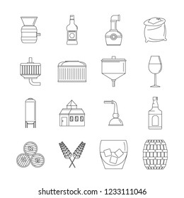 Whisky bottle glass icons set. Outline illustration of 16 whisky bottle glass vector icons for web