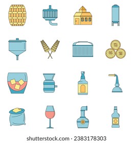 Whisky bottle glass icons set. Outline illustration of 16 whisky bottle glass vector icons thin line color flat on white