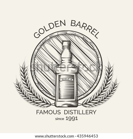 Whisky distillery emblem. Vector production logo template