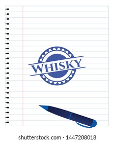 Whisky draw (pen strokes). Blue ink. Vector Illustration. Detailed.