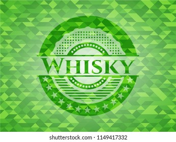 Whisky green emblem with mosaic ecological style background