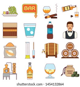 Whisky icons set. Flat set of whisky vector icons for web design