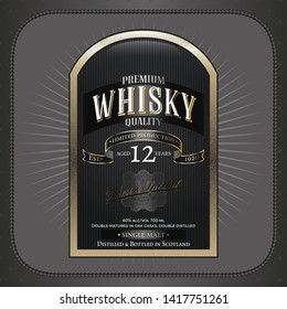 Whisky Label Designed In Black, Grey And Gold. Vector Illustration.