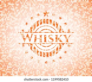 Whisky orange mosaic emblem with background