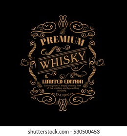 Whisky Premium Label Hand Drawn Vintage Typography Blackboard Retro Border Vector.