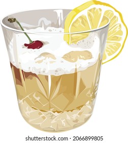 Whisky sour cocktail illustration on white background. Vector file.