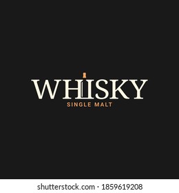 Whisky Or Whiskey Logo With Whiskey Bottle On Black Background